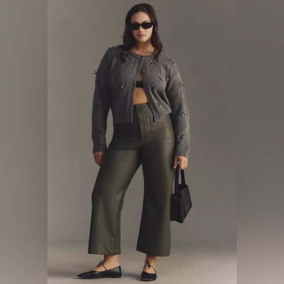 NWT Size 16W- The Colette Faux-Leather Crop Wide-Leg Pants Maeve (NWT US$ 148) - Picture 1 of 16
